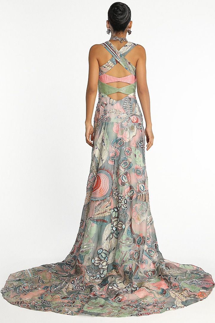 Aurora Organza Printed & Embellished Gathered Wedding Gown by Aisha Rao at Pernia's Pop Up Shop