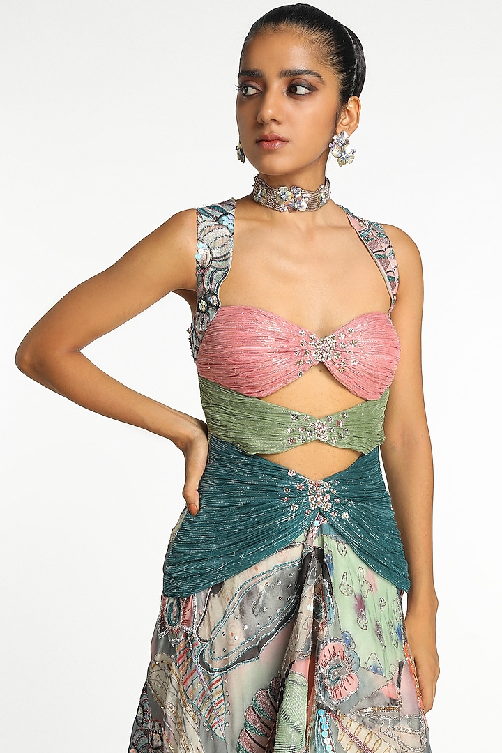 Aurora Organza Printed & Embellished Gathered Wedding Gown by Aisha Rao at Pernia's Pop Up Shop