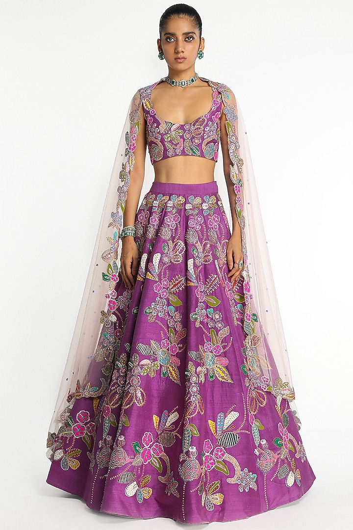 Eminence Raw Silk Applique Embellished Bridal Lehenga Set by Aisha Rao at Pernia's Pop Up Shop