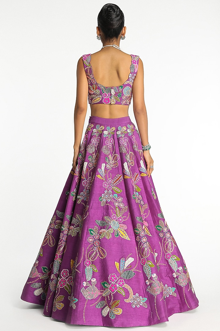 Eminence Raw Silk Applique Embellished Bridal Lehenga Set by Aisha Rao at Pernia's Pop Up Shop