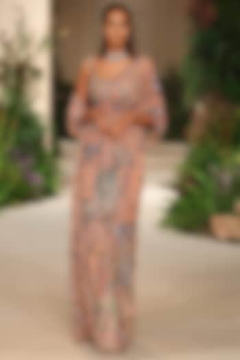 Peach Tulle Applique Embellished Bridal Saree Set by Aisha Rao at Pernia's Pop Up Shop