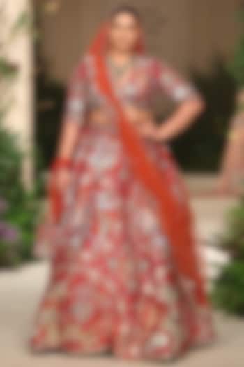 Rust Raw Silk Applique Embellished Bridal Lehenga Set by Aisha Rao at Pernia's Pop Up Shop