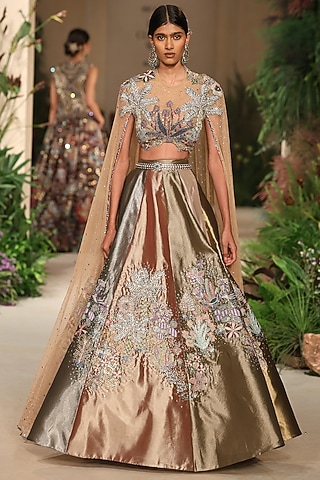 Multi-Colored Tissue Embellished Lehenga Set by Aisha Rao