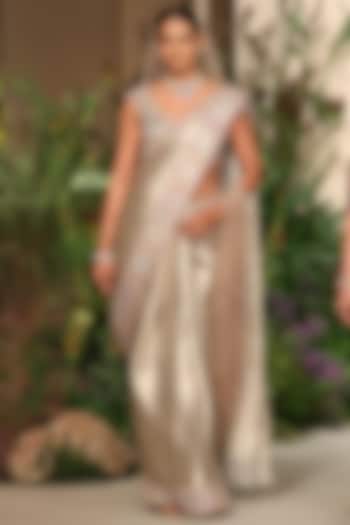 Light Gold Banarasi Tissue Brocade Bridal Saree Set by Aisha Rao at Pernia's Pop Up Shop