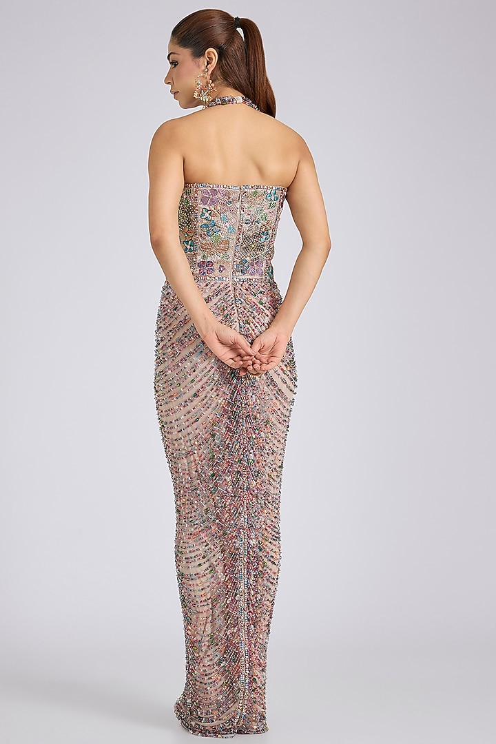 Champagne Banarasi Tissue Brocade Embellished Off-Shoulder Bridal Gown by Aisha Rao at Pernia's Pop Up Shop