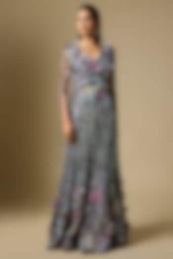 Matilda Gunmetal Organza 3D Floral Embellished Bridal Gown by Aisha Rao at Pernia's Pop Up Shop
