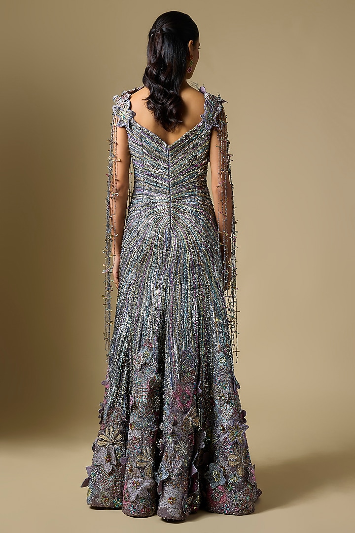 Matilda Gunmetal Organza 3D Floral Embellished Bridal Gown by Aisha Rao at Pernia's Pop Up Shop