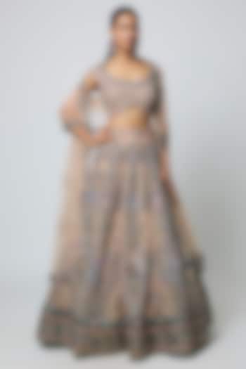 Cantaloupe Colored Tulle Embellished Bridal Lehenga Set by Aisha Rao at Pernia's Pop Up Shop