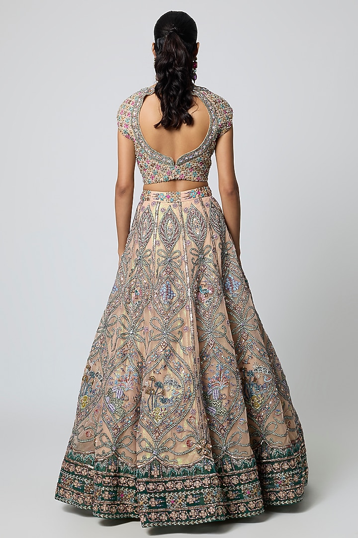 Cantaloupe Colored Tulle Embellished Bridal Lehenga Set by Aisha Rao at Pernia's Pop Up Shop