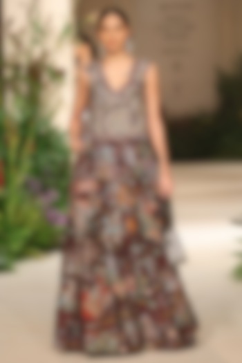 Teakberry Organza Applique Embellished Bridal Lehenga Set by Aisha Rao at Pernia's Pop Up Shop