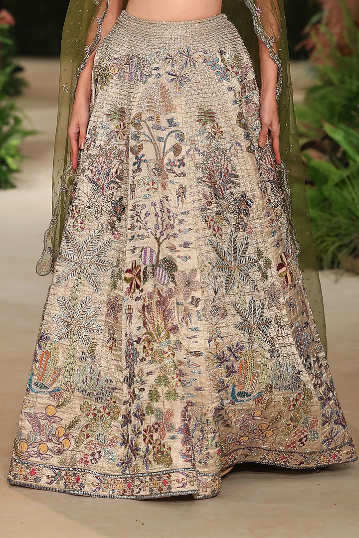 Silver Banarasi Tissue Brocade Applique Embellished Bridal Lehenga Set by Aisha Rao at Pernia's Pop Up Shop