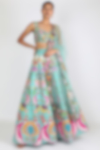 Scuba Blue Embellished Bridal lehenga for 22 Lehenga Set by Aisha Rao at Pernia's Pop Up Shop