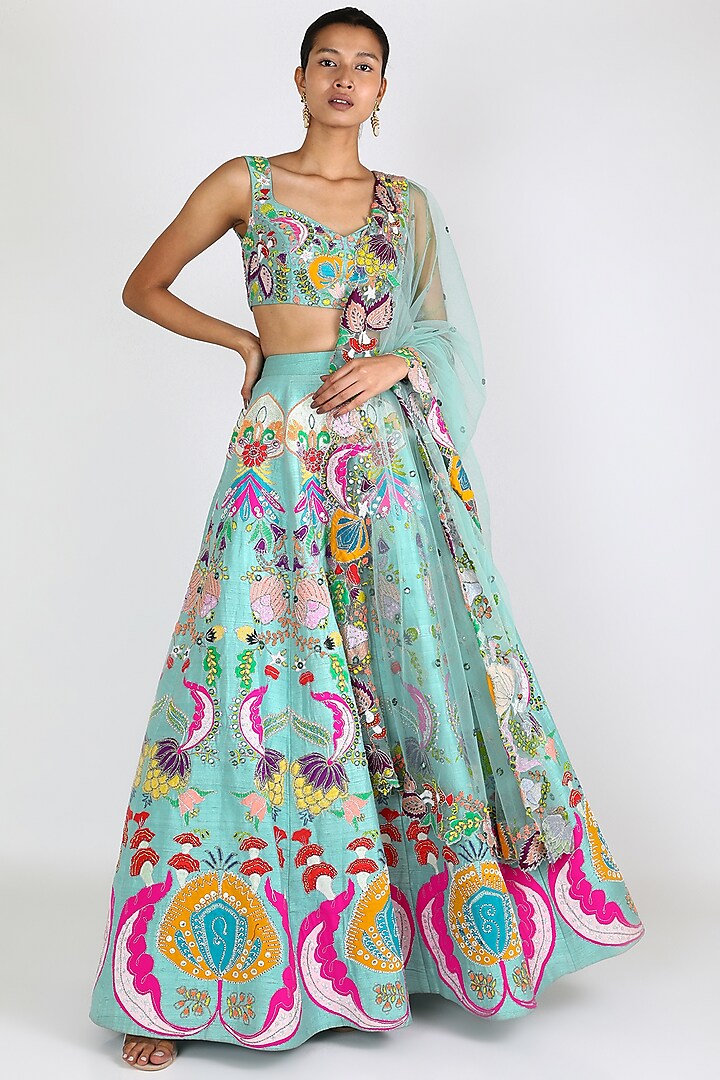 Scuba Blue Embellished Bridal lehenga for 22 Lehenga Set by Aisha Rao at Pernia's Pop Up Shop