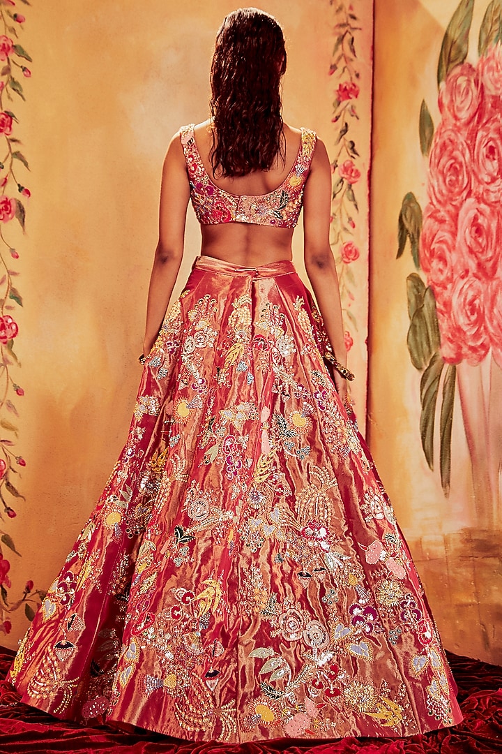 Maroon Bridal Lehenga Set With Brocade Work by Aisha Rao at Pernia's Pop Up Shop