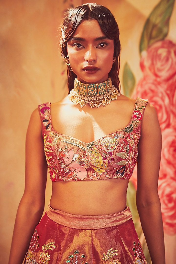 Maroon Bridal Lehenga Set With Brocade Work by Aisha Rao at Pernia's Pop Up Shop
