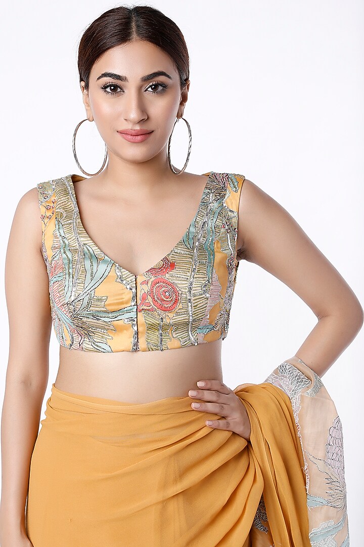 Yellow Printed Ruffled Reception Saree Set by Aisha Rao at Pernia's Pop Up Shop