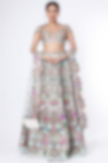Powder Blue Embellished Bridal Lehenga Set by Aisha Rao at Pernia's Pop Up Shop