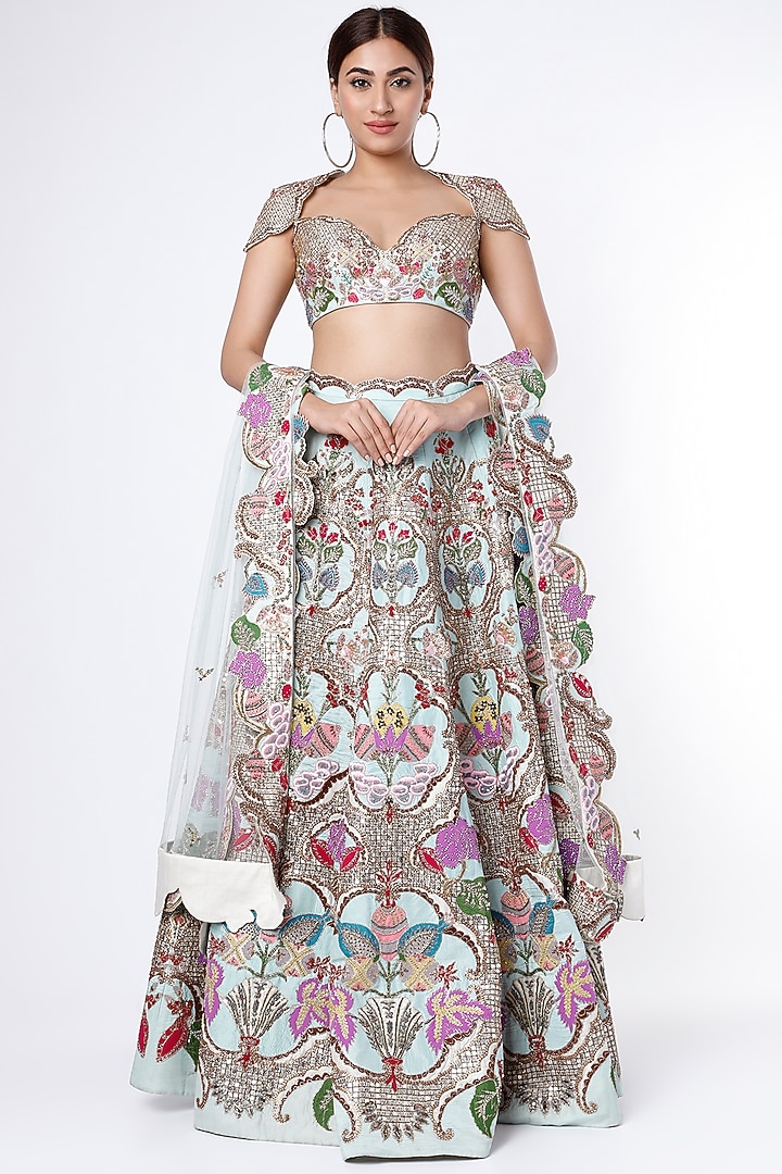 Powder Blue Embellished Bridal Lehenga Set by Aisha Rao at Pernia's Pop Up Shop