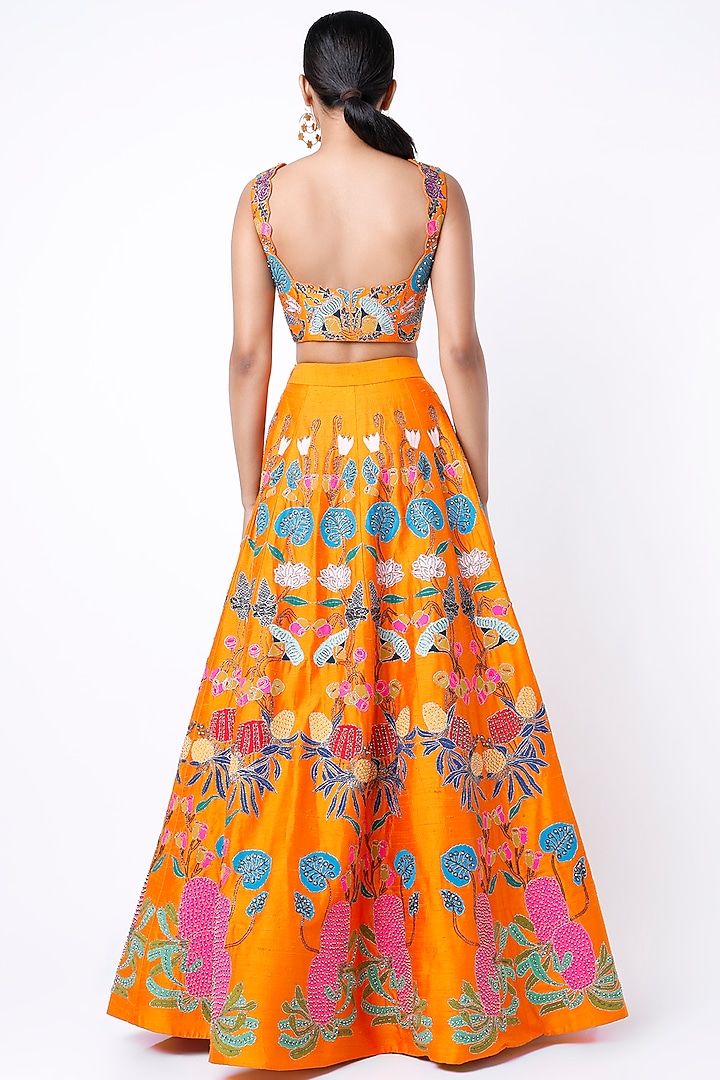 Orange Embellished Bridal Lehenga Set by Aisha Rao at Pernia's Pop Up Shop