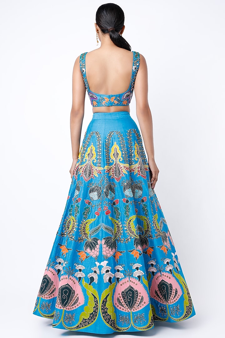 Cyan Blue Embellished Bridal Lehenga Set by Aisha Rao at Pernia's Pop Up Shop