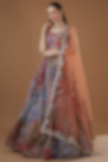 Multi-Colored Indian Organza Printed & Embellished Bridal Lehenga Set by Aisha Rao at Pernia's Pop Up Shop