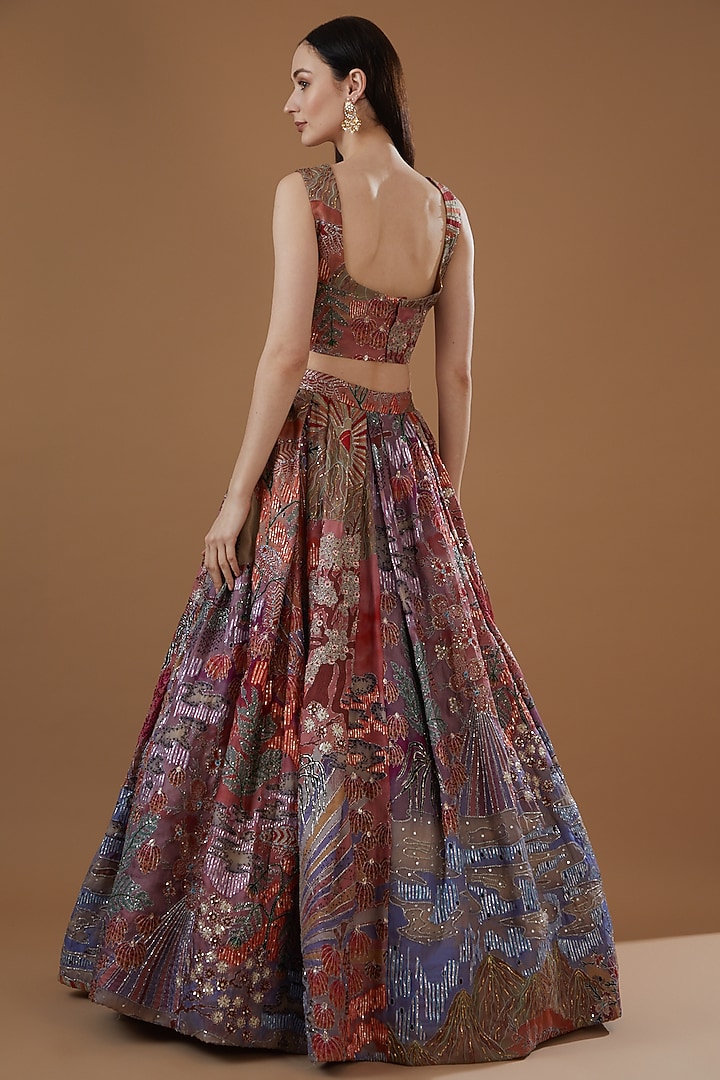 Multi-Colored Indian Organza Printed & Embellished Bridal Lehenga Set by Aisha Rao at Pernia's Pop Up Shop
