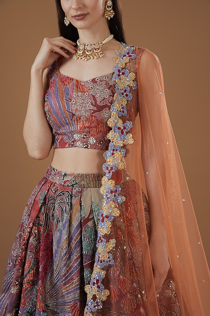 Multi-Colored Indian Organza Printed & Embellished Bridal Lehenga Set by Aisha Rao at Pernia's Pop Up Shop