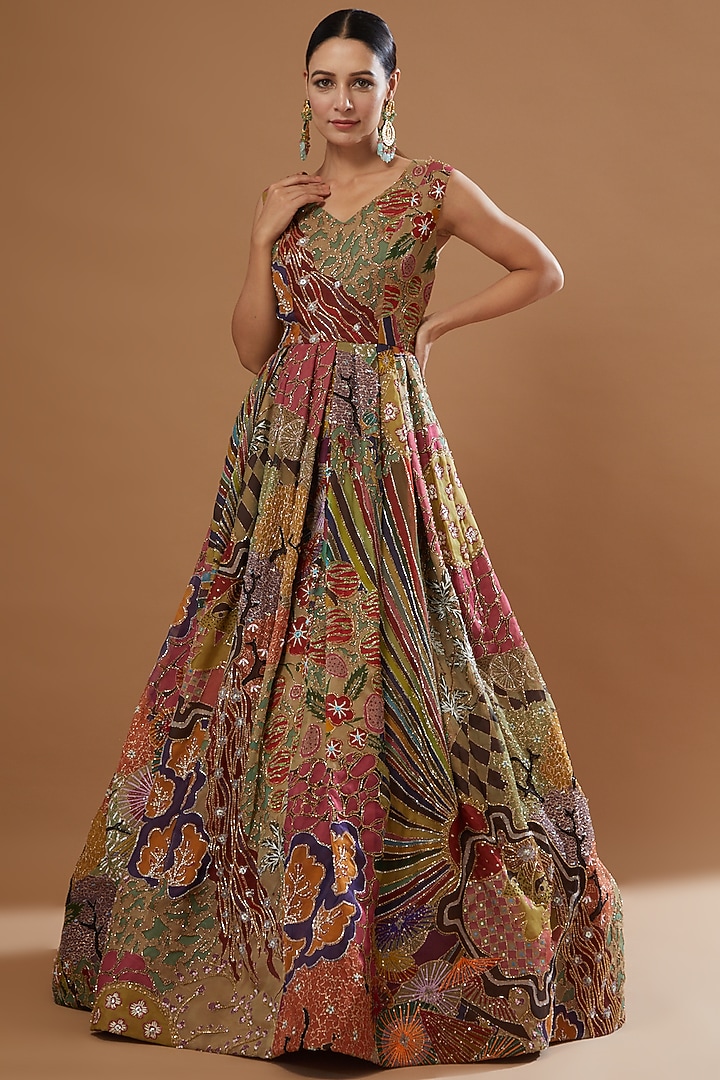 Peach Embellished Bridal Gown by Aisha Rao at Pernia's Pop Up Shop