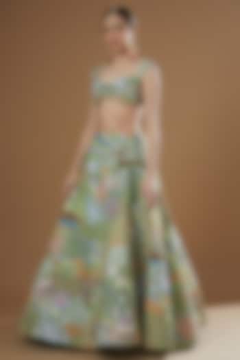 Lime Tissue Embellished Bridal Lehenga Set by Aisha Rao at Pernia's Pop Up Shop