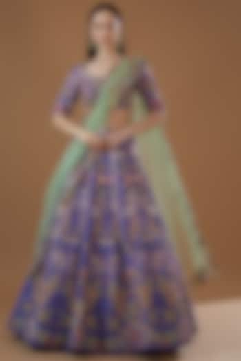 Violet Raw Silk Appliqued Bridal Lehenga Set by Aisha Rao at Pernia's Pop Up Shop
