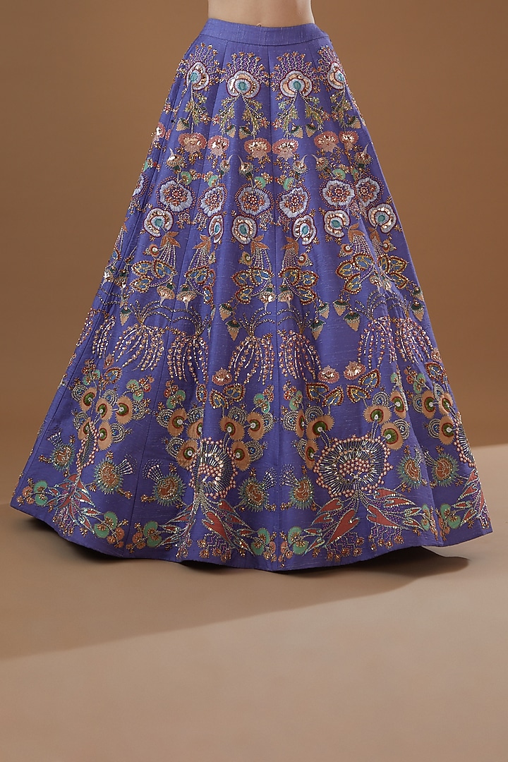 Violet Raw Silk Appliqued Bridal Lehenga Set by Aisha Rao at Pernia's Pop Up Shop