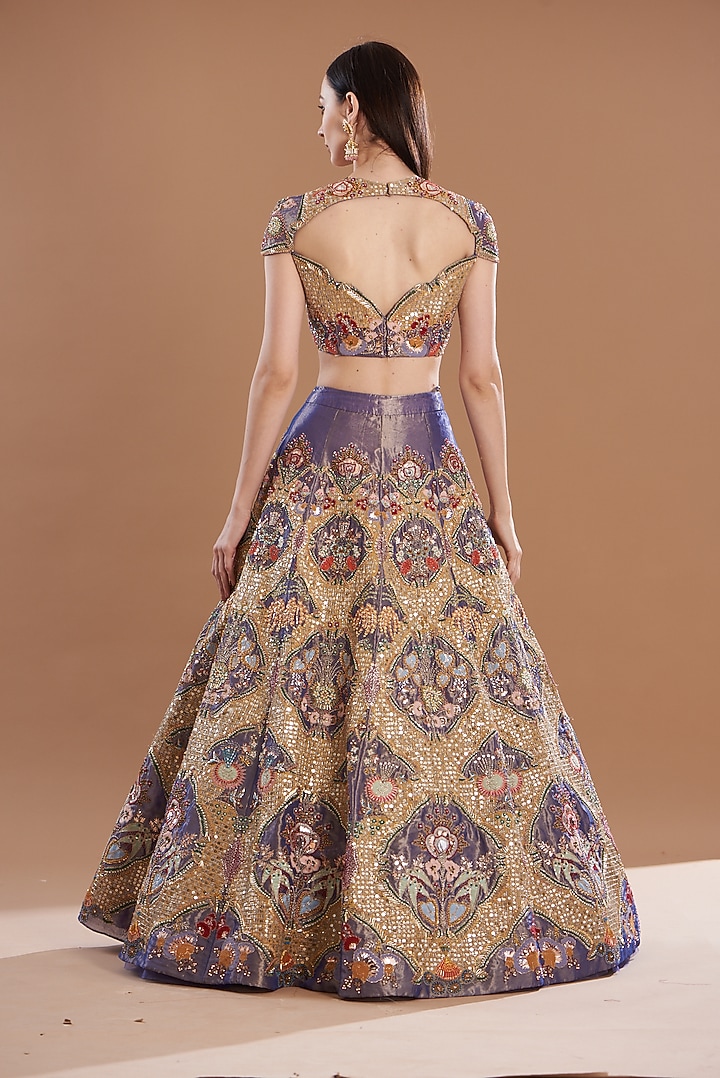 Blue Tissue Embellished Bridal Lehenga Set by Aisha Rao at Pernia's Pop Up Shop