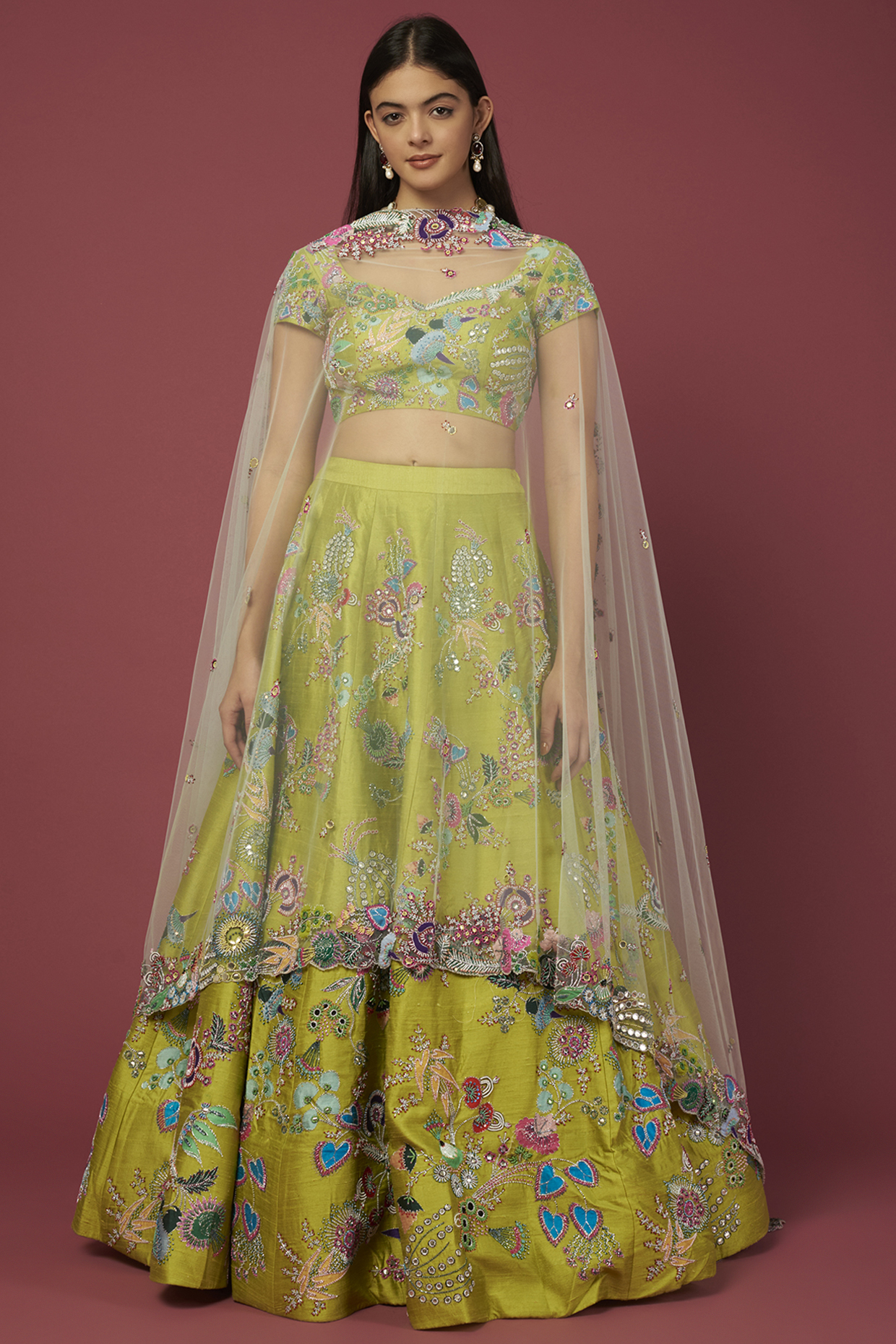 Lime Embellished Lehenga Set by Aisha Rao