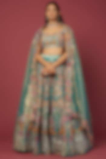 Turquoise Embellished Bridal Lehenga Set by Aisha Rao at Pernia's Pop Up Shop
