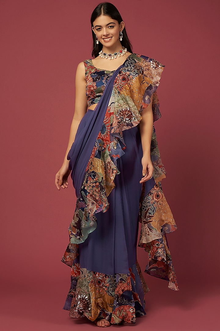Violet Embellished Saree Set by Aisha Rao