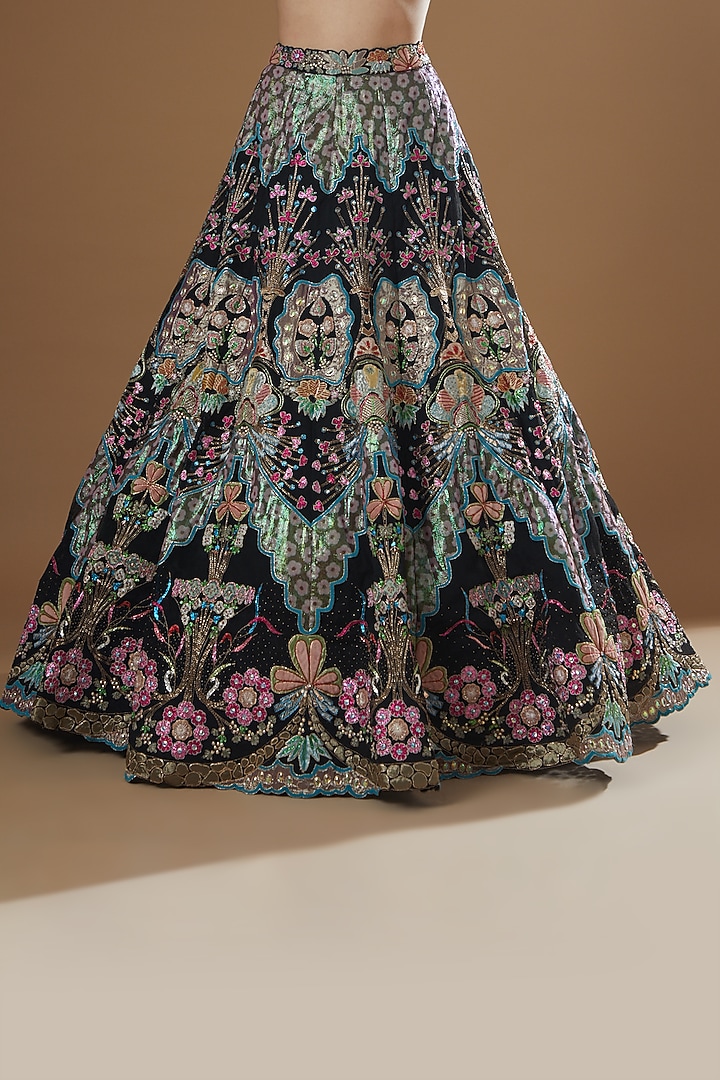Black Tulle Embellished Bridal Lehenga Set by Aisha Rao at Pernia's Pop Up Shop