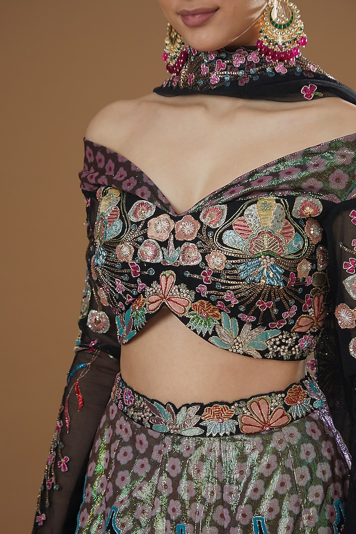 Black Tulle Embellished Bridal Lehenga Set by Aisha Rao at Pernia's Pop Up Shop