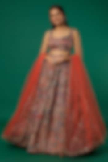 Red Embellished Lehenga Set by Aisha Rao