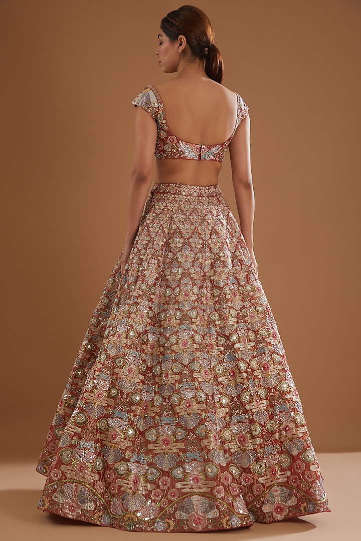 Red Trencadis Embellished Bridal Lehenga Set by Aisha Rao at Pernia's Pop Up Shop