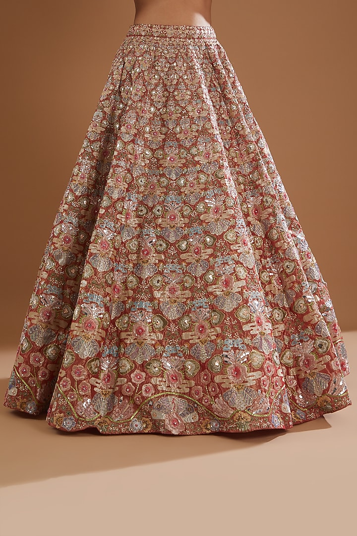 Red Trencadis Embellished Bridal Lehenga Set by Aisha Rao at Pernia's Pop Up Shop
