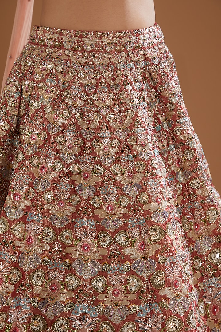Red Trencadis Embellished Bridal Lehenga Set by Aisha Rao at Pernia's Pop Up Shop