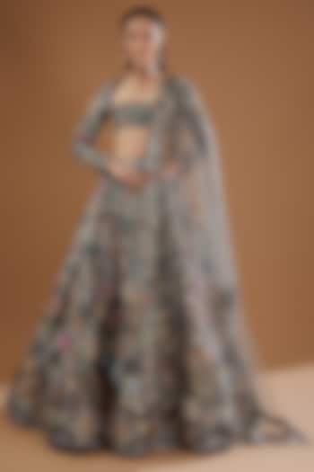 Grey Trencadis Embellished Bridal Lehenga Set by Aisha Rao at Pernia's Pop Up Shop