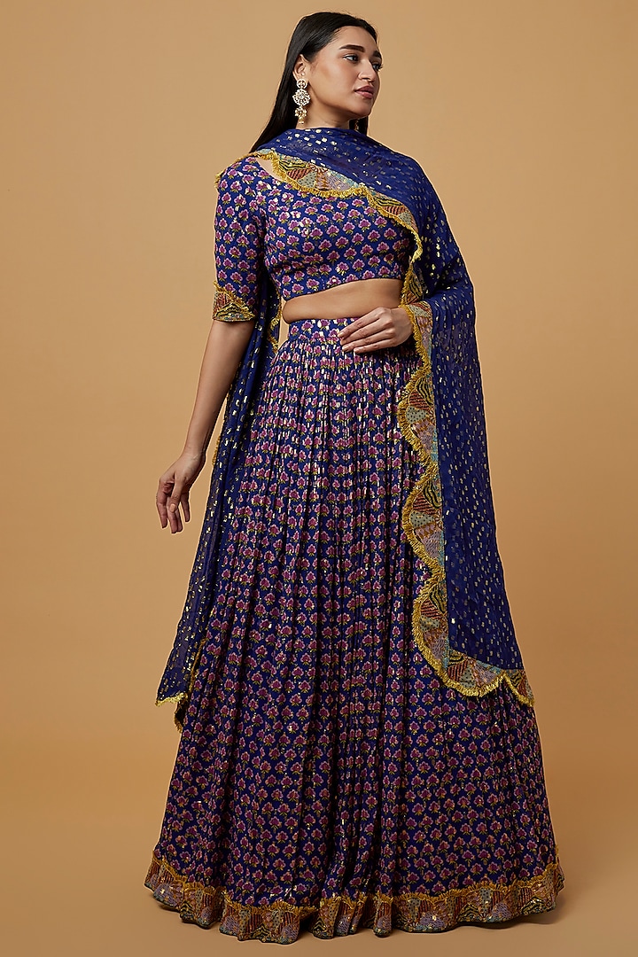 Blue Trencadis Embellished Skirt Set by Aisha Rao