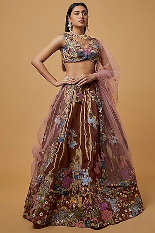 Brown Trencadis Embellished Lehenga Set by Aisha Rao