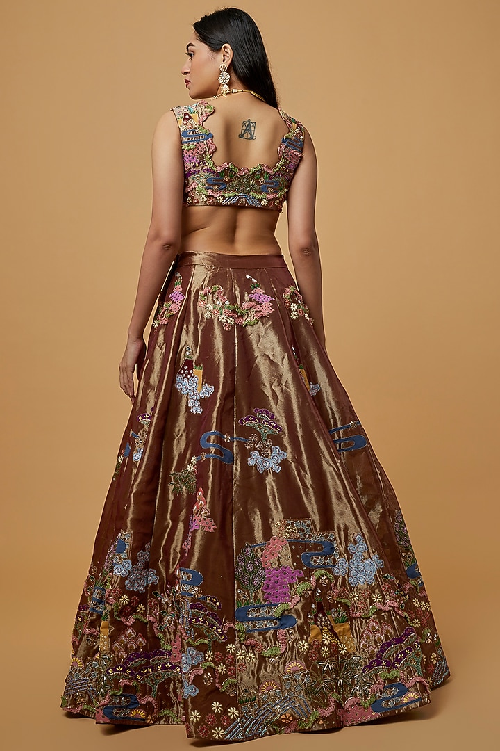 Brown Trencadis Embellished Bridal Lehenga Set by Aisha Rao at Pernia's Pop Up Shop