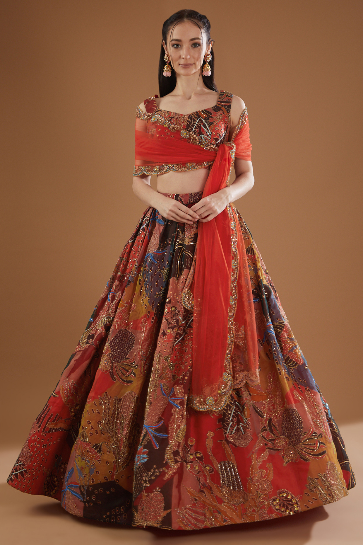 Red Printed & Embellished Bridal Lehenga Set by Aisha Rao at Pernia's Pop Up Shop