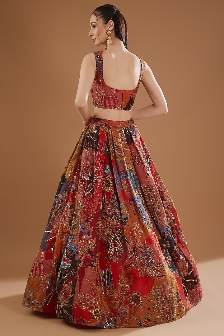 Red Printed & Embellished Bridal Lehenga Set by Aisha Rao at Pernia's Pop Up Shop