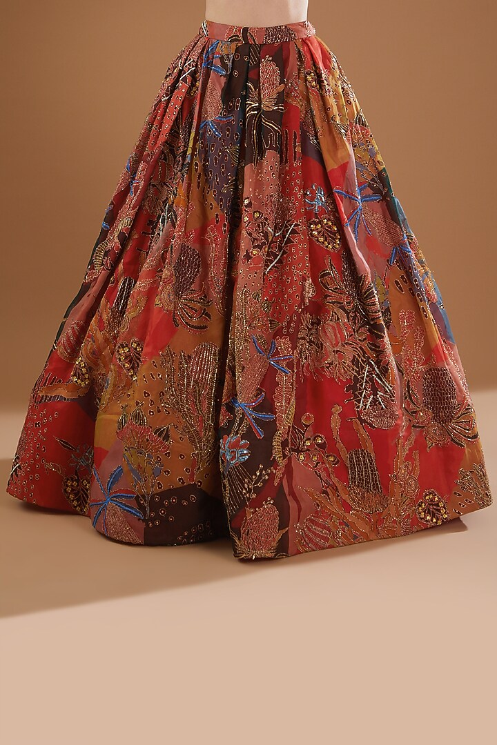 Red Printed & Embellished Bridal Lehenga Set by Aisha Rao at Pernia's Pop Up Shop