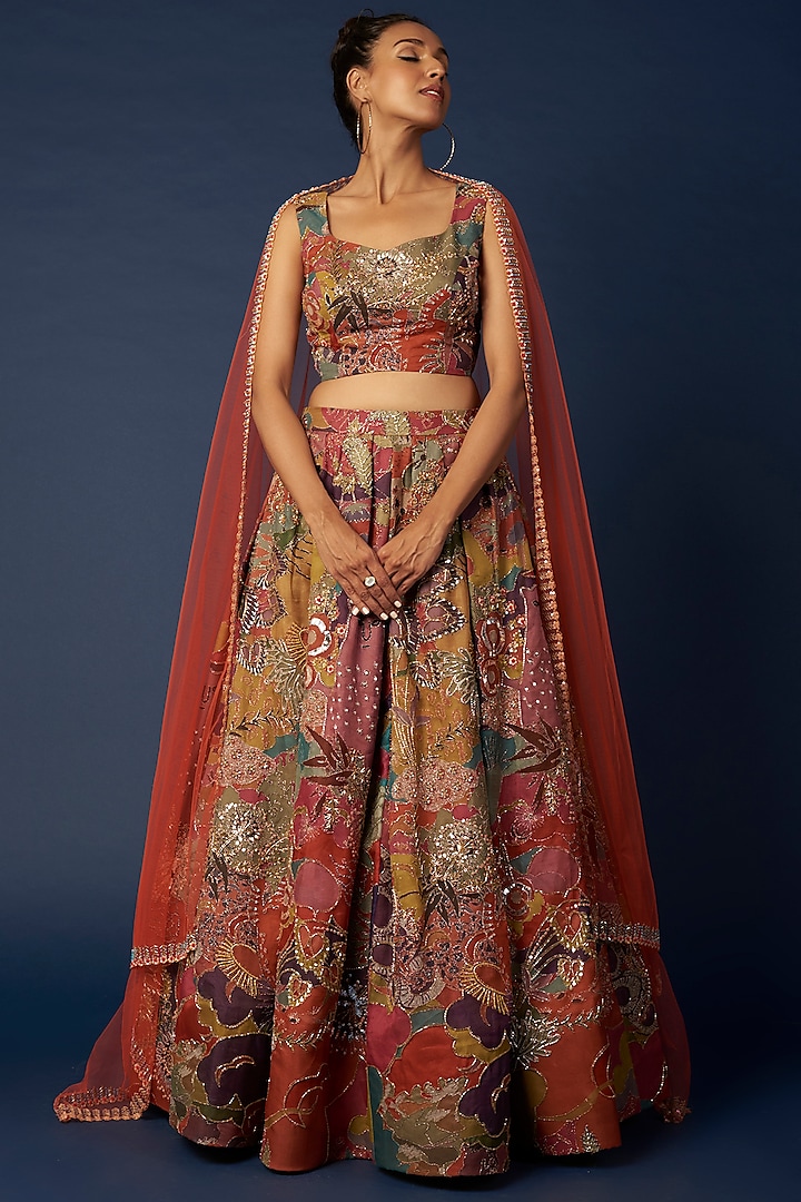 Multi-Colored Printed & Embellished Lehenga Set by Aisha Rao