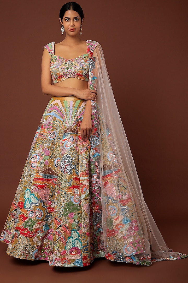 Multi-Colored Embellished Lehenga Set by Aisha Rao